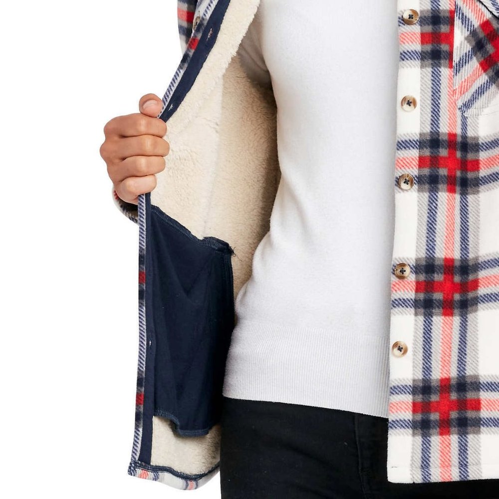 SAGE Women Plaid Super Plush Sherpa Lined Fleece Shirt Jacket with Pockets - Picture 3 of 9